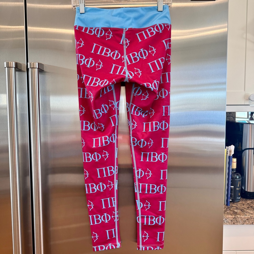 NWOT Pi Beta Phi Leggings Sorority Athletic Pants Wine Crimson / Silver Blue